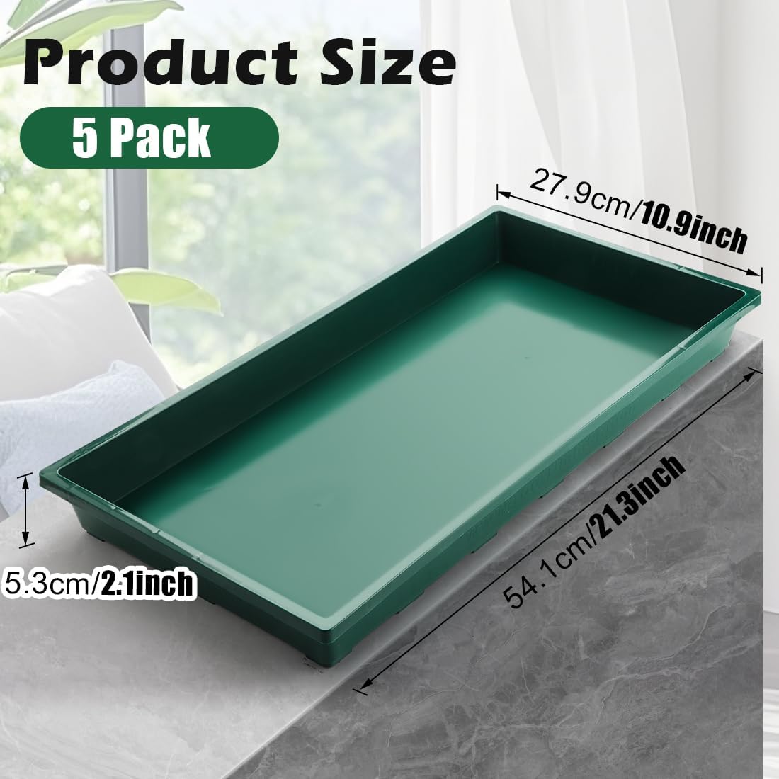1020 Nursery Pots Trays 5 Pack, Plastic Flat Seed Starter Trays, Durable Seedling Potting Tray for Carrying and Holding Planting Pot (Green)