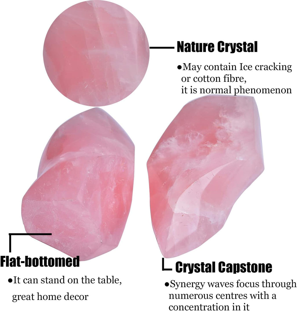 AMOYSTONE Rose Quartz Standing Crystals Big Home Decor Real Rose Quartz Stone Large Flame Tower Energy Meditation Healing Stone 1.0-1.5LB