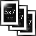 Homeforia 5x7 Picture Frame Black, High End Metal 5 x 7 Black Frames with Mat 4 x 6 for Art, 5x7 Desk Frame Matted to 4x6 inch Photo, 5 by 7 Wall or Tabletop Frames, Tempered Glass, Wall Kit, Set of 3