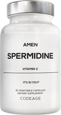 Amen Spermidine Supplement - Spermidine Trihydrochloride Pills with Vitamin C Ascorbic Acid - Only 1 Capsule Per Serving - Vegan, Non-GMO, Gluten-Free - 30 Capsules