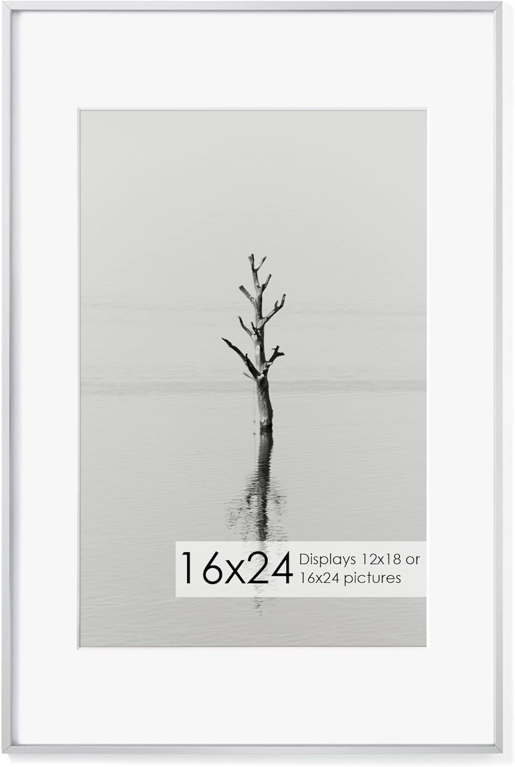 Fun Memories 16x24 Frame Metal, 16 x 24 Poster Frame with Mat for 12x18 Photo-Tempered Glass, Wall Hook Included, Set of 1
