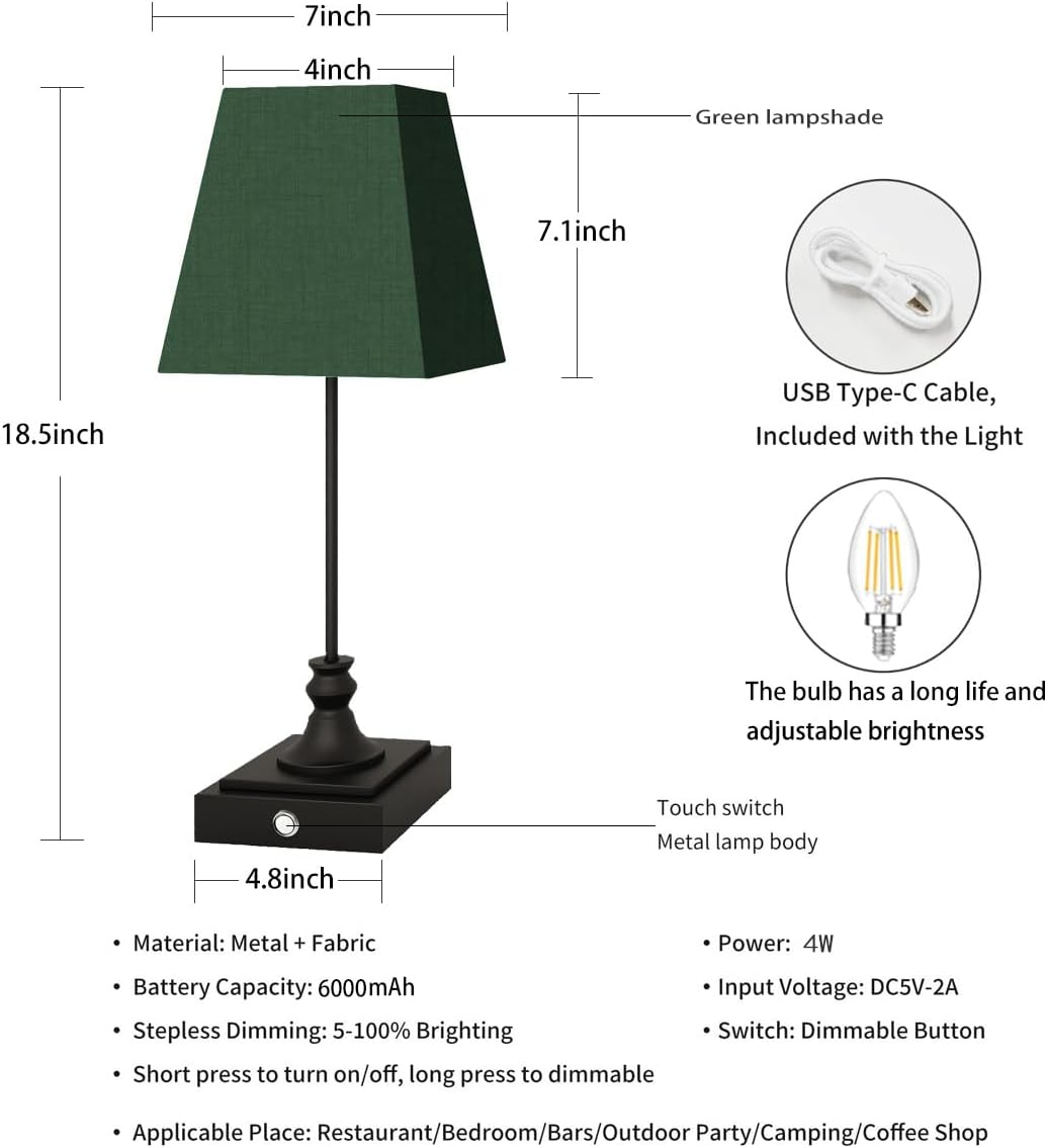 Rechargeable LED Table Lamps with Stepless Touch Control,Black Cordless Lamp for Living Room&Bedside&Patio&Shower,Small Desk Lamp(6000mAH Battery),1 Pack for Home Decor,Best Gifts for Family