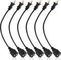 Kanayu 6pcs Black 2 Prong Extension Cords, Male and Female Power Cables, Flexible for Home, Office and Christmas Lights (1ft)