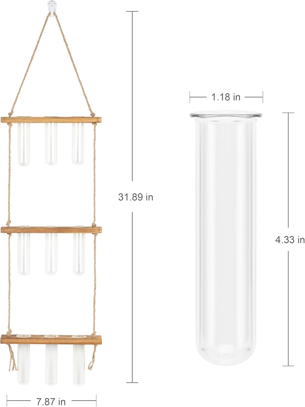 Wall Hanging Propagation Stations 3 Tired Wall Planter Terrarium with Wooden Stand and Glass Test Tubes Plant Hanger Flower Vase for Home Office Wall Decor Hydroponic Cuttings
