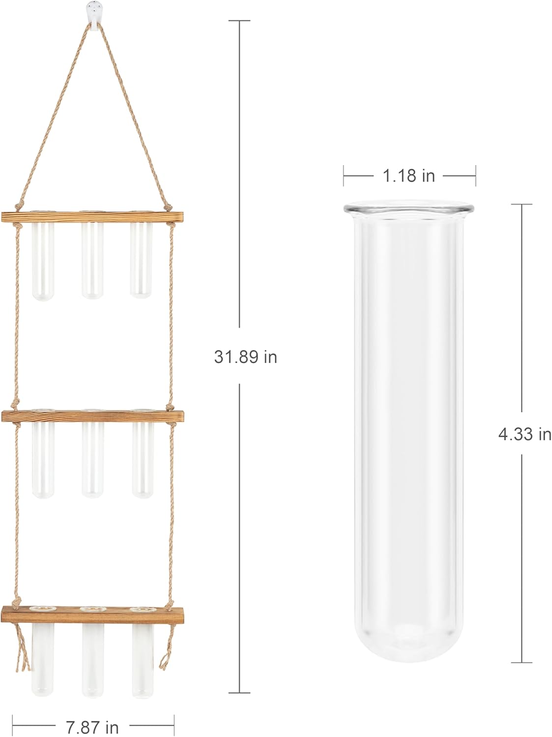 Wall Hanging Propagation Stations 3 Tired Wall Planter Terrarium with Wooden Stand and Glass Test Tubes Plant Hanger Flower Vase for Home Office Wall Decor Hydroponic Cuttings