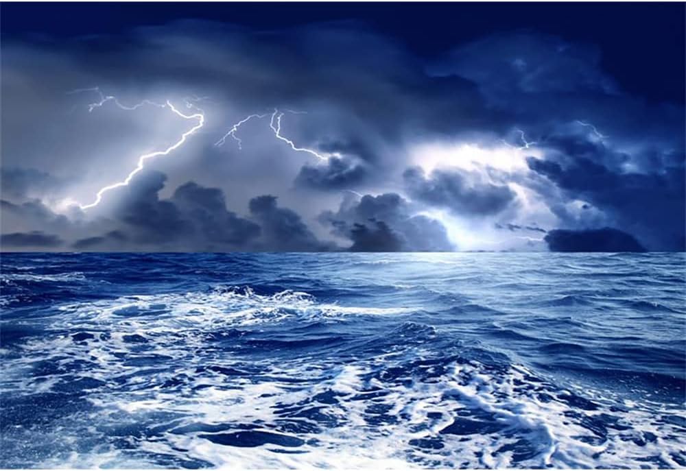 Renaiss Stormy Sea Backdrop for Photoshoot Adults Kids Portrait Dazzling Lightning Ocean Night Caribbean Sea Photography Background Birthday Nautical Pirate Themed Party Decor 5x3ft Photo Booth Props