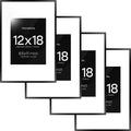 Homeforia 12x18 Picture Frame Black, High End Metal 12x18 Poster Frames with Mat 8.5x11 Photo, 12 x 18 Black Frames Matted to 8.5 by 11 inch Print, 18x12 Thin Frame, Tempered Glass, Wall Kit, Set of 4