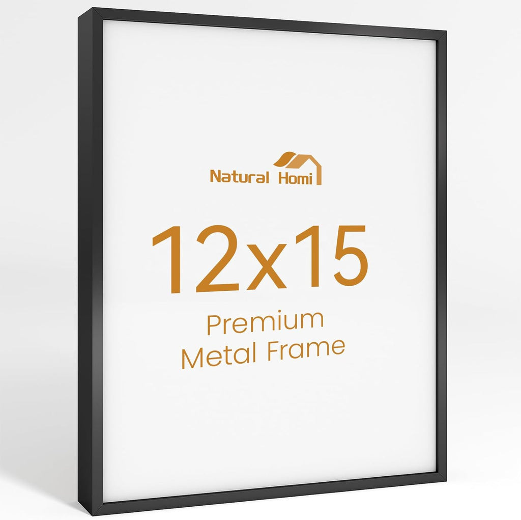 12x15 Aluminum Metal Picture Frame,Tempered Glass Black Photo Frame 12x15 for Family Photo,Posters,Art,Document to Wall Mount Horizontally or Vertically