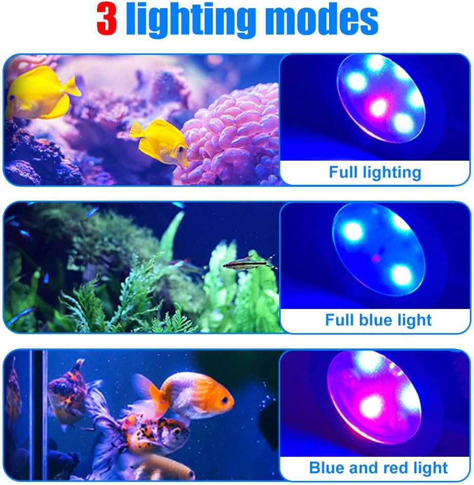 DONGKER Clip On Aquarium LED Light,10-Level Brightness Adjustment Aquarium Full Spectrum Light with 3h/9h/12h Timer & 360° Rotation Lamp Rod for Tank Thickness 0.7cm/0.3" or Less