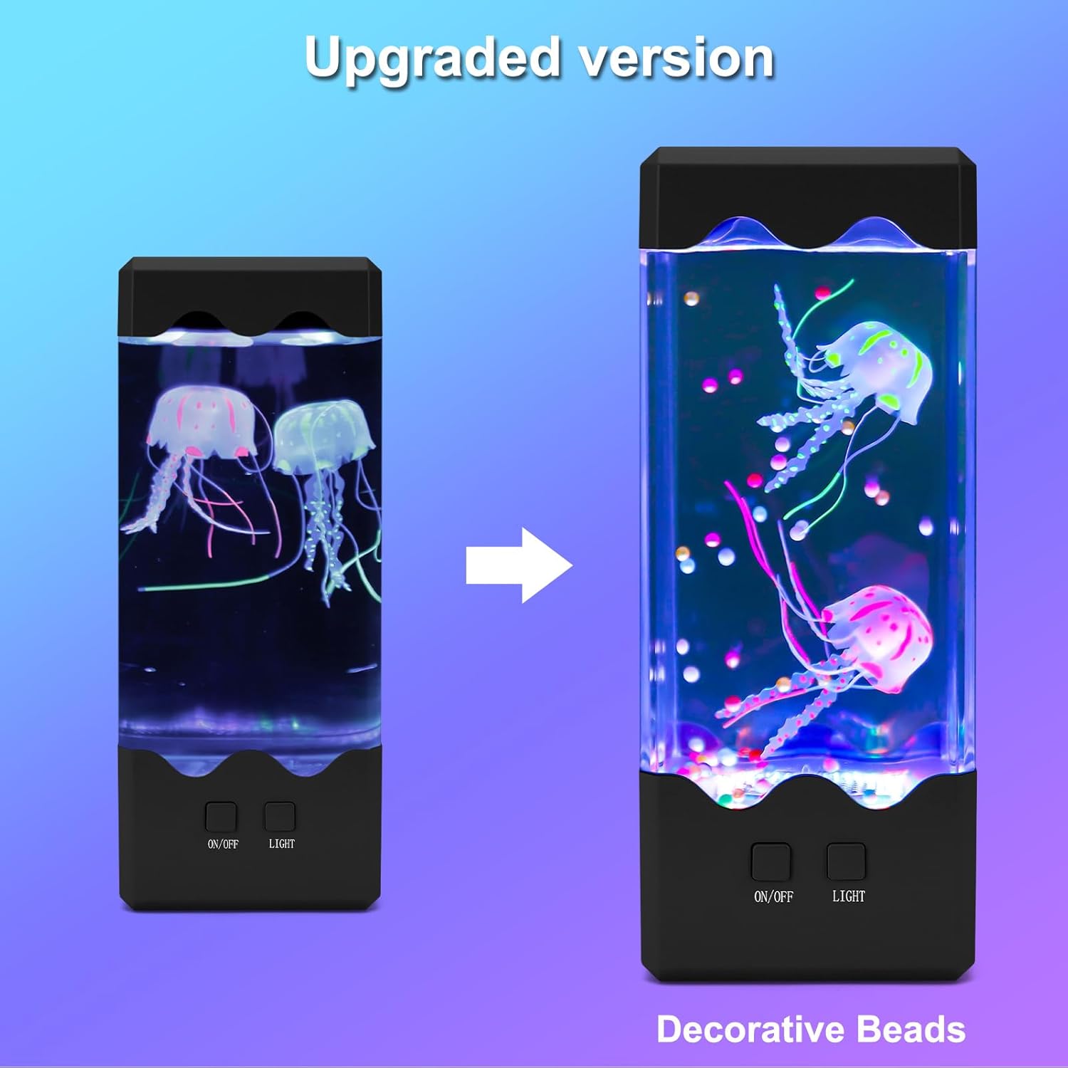 Jellyfish Lamp, 7-Color Changing Light with 5 Levels Brightness Jellyfish Aquarium Fish lamp Home Decor, Children's Birthday Gift, Men's and Women's Holiday Gift, Christmas Gift （Black）