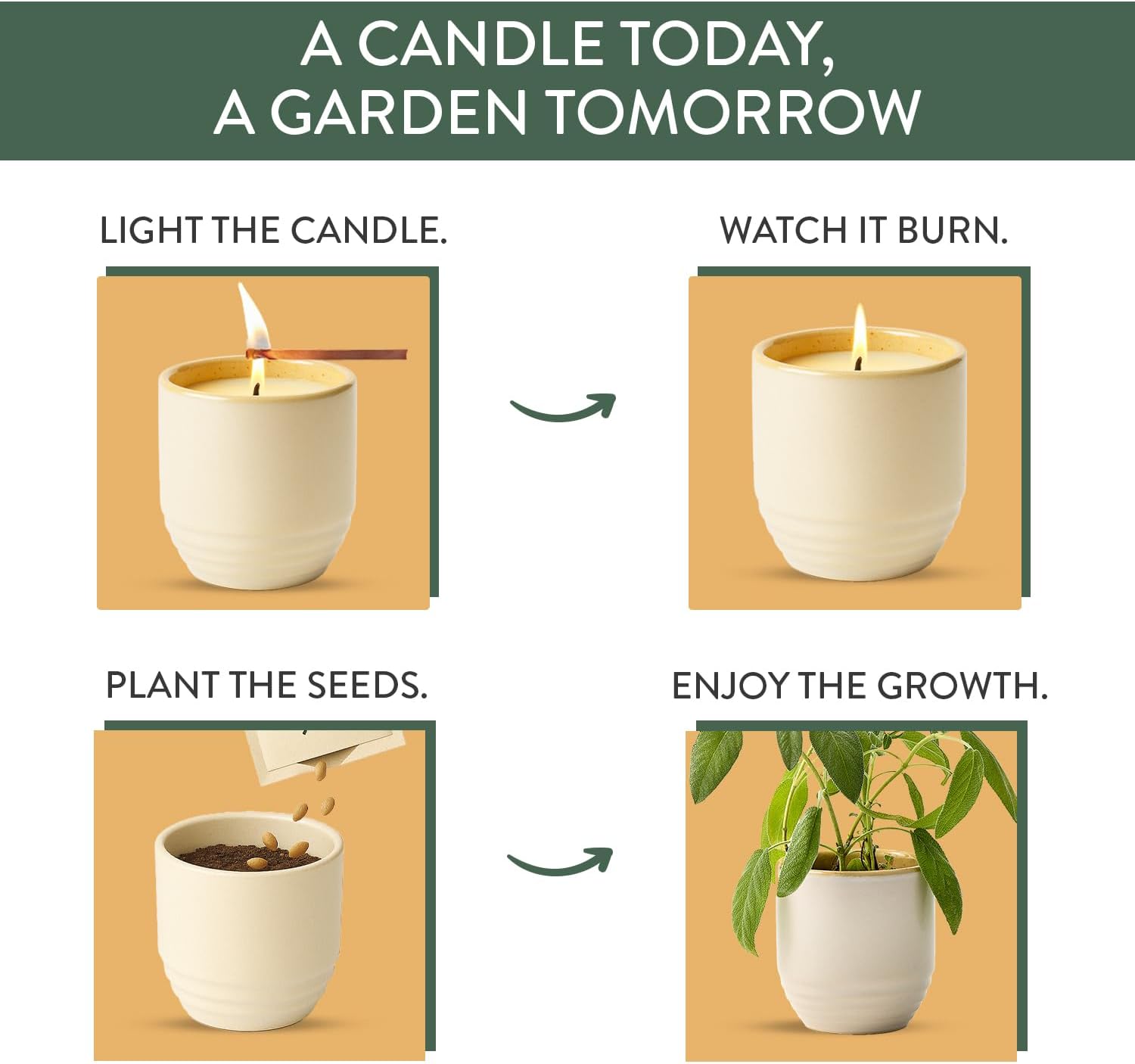 Modern Sprout Garden Vibes 2-in-1 Soy Candle & Planter - Golden Moments (Cali Lemon, Amber, Moss) 6 Oz Scented Candle with Sage Seeds - Dual Purpose Jar - 38-40 Hour Burn – Perfect Plant Lovers Gift