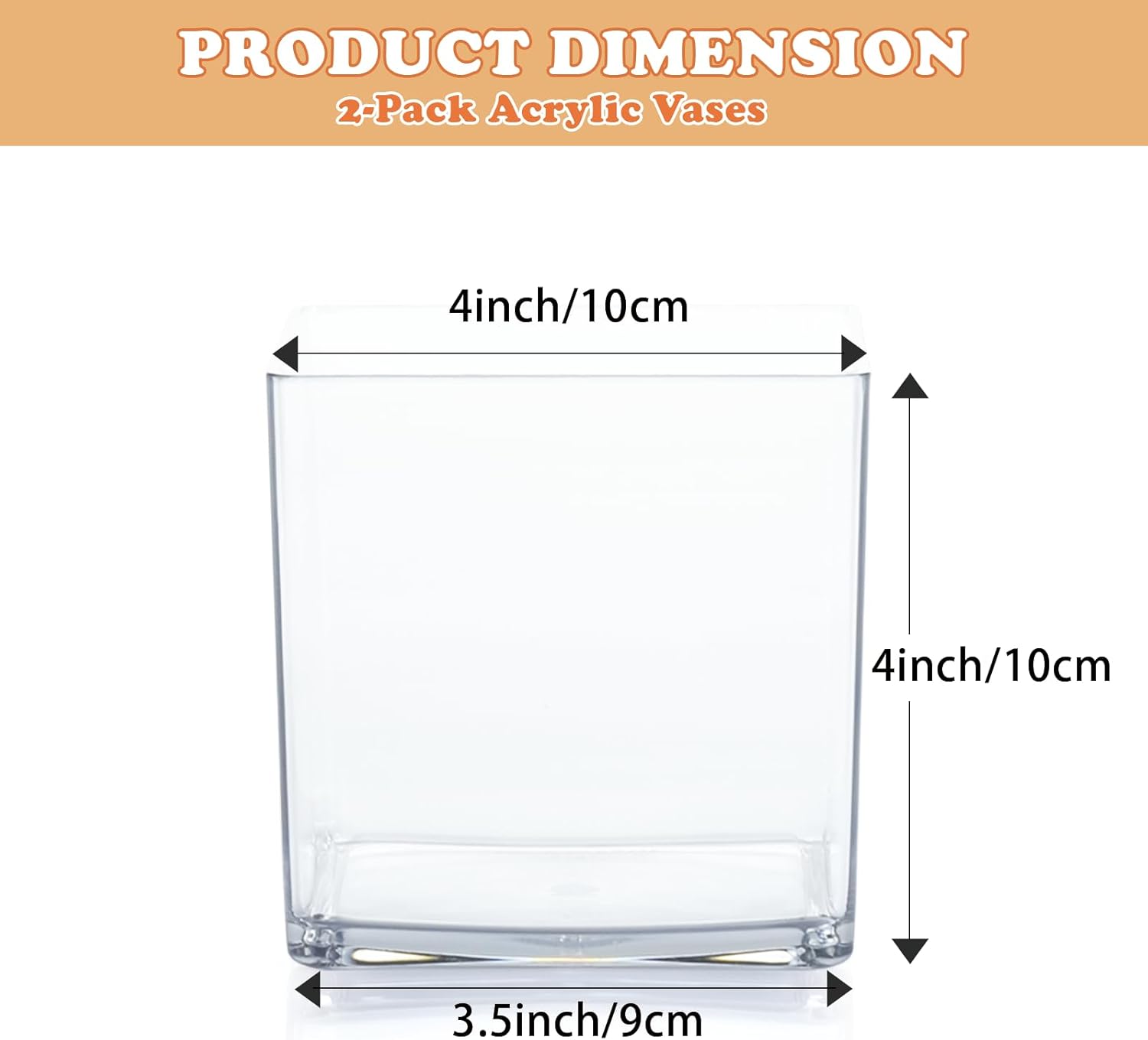2 Pack Acrylic Cube Vases 4 X 4 Inch, Clear Square Vases, Shatterproof Flower Vase Decorative Centerpiece for Home, Wedding