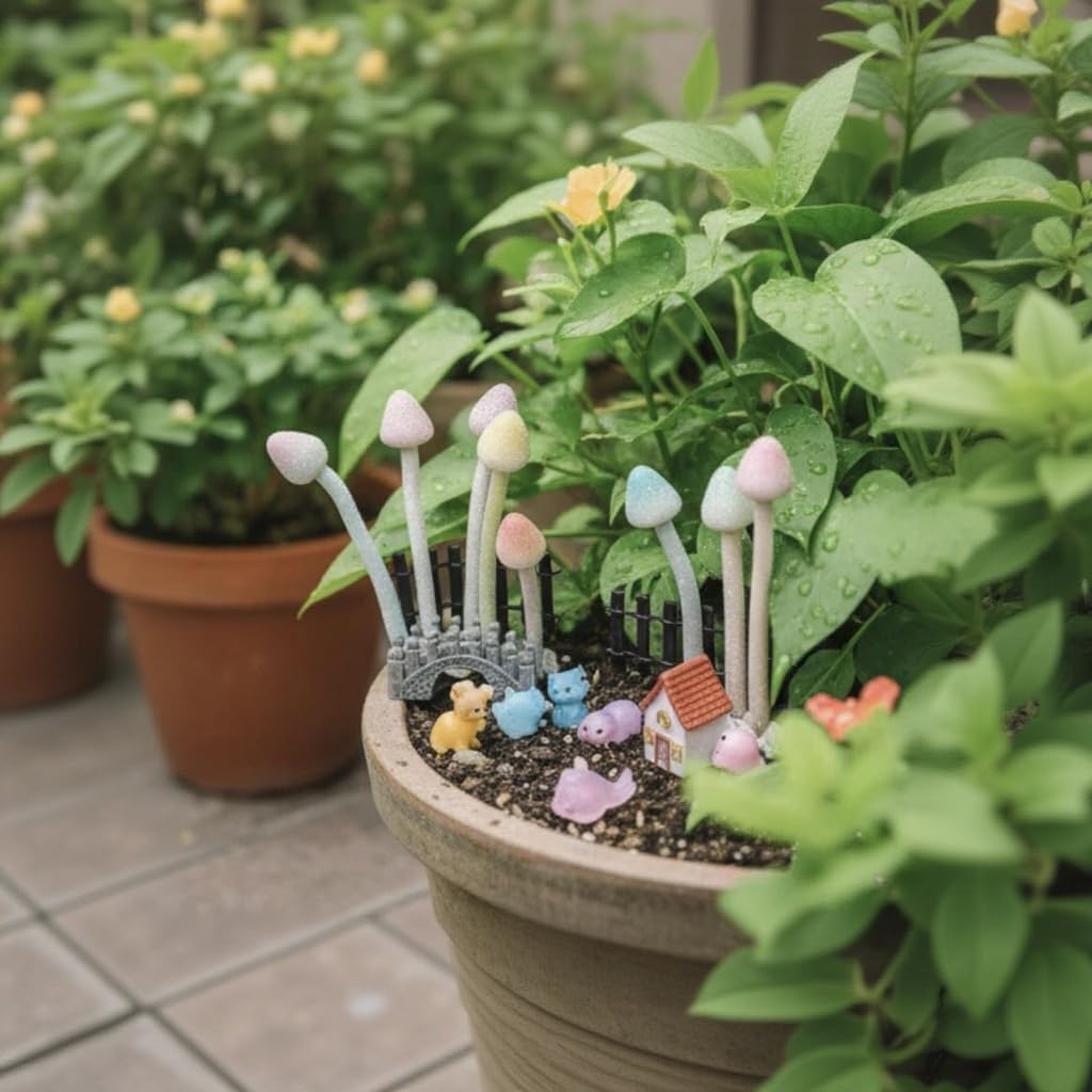 67-Piece Fairy Garden Accessories Kit, Handmade Glittery Mushrooms, Miniature Figurines & Landscape Ornaments for Mini Terrarium, Fairy Desk Plants