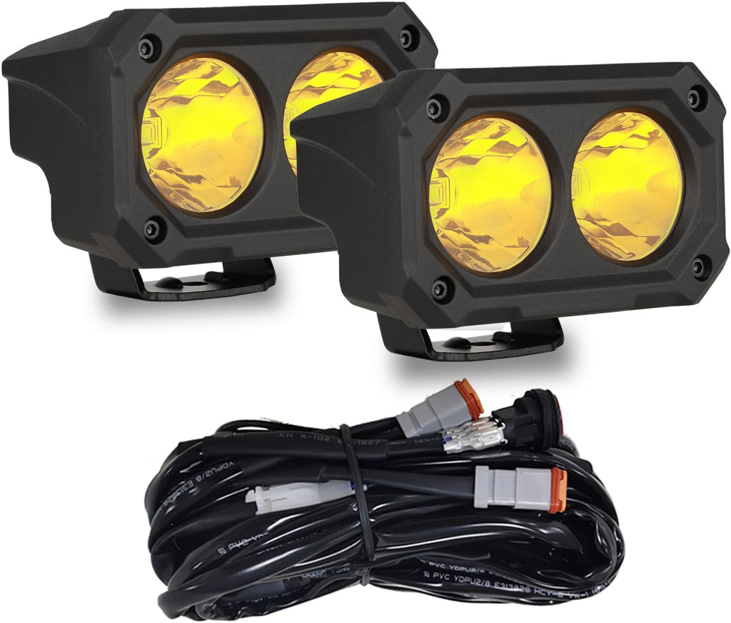 BIGLION.X 4 Inch Amber LED Light Pods, 2Pcs 100W Yellow Offroad Driving Fog Light With 5050 LED 8000LM Spot & Flood Combo Beam Square Pod With Wiring Harness for Truck Pickup 4x4 SUV ATV UTV