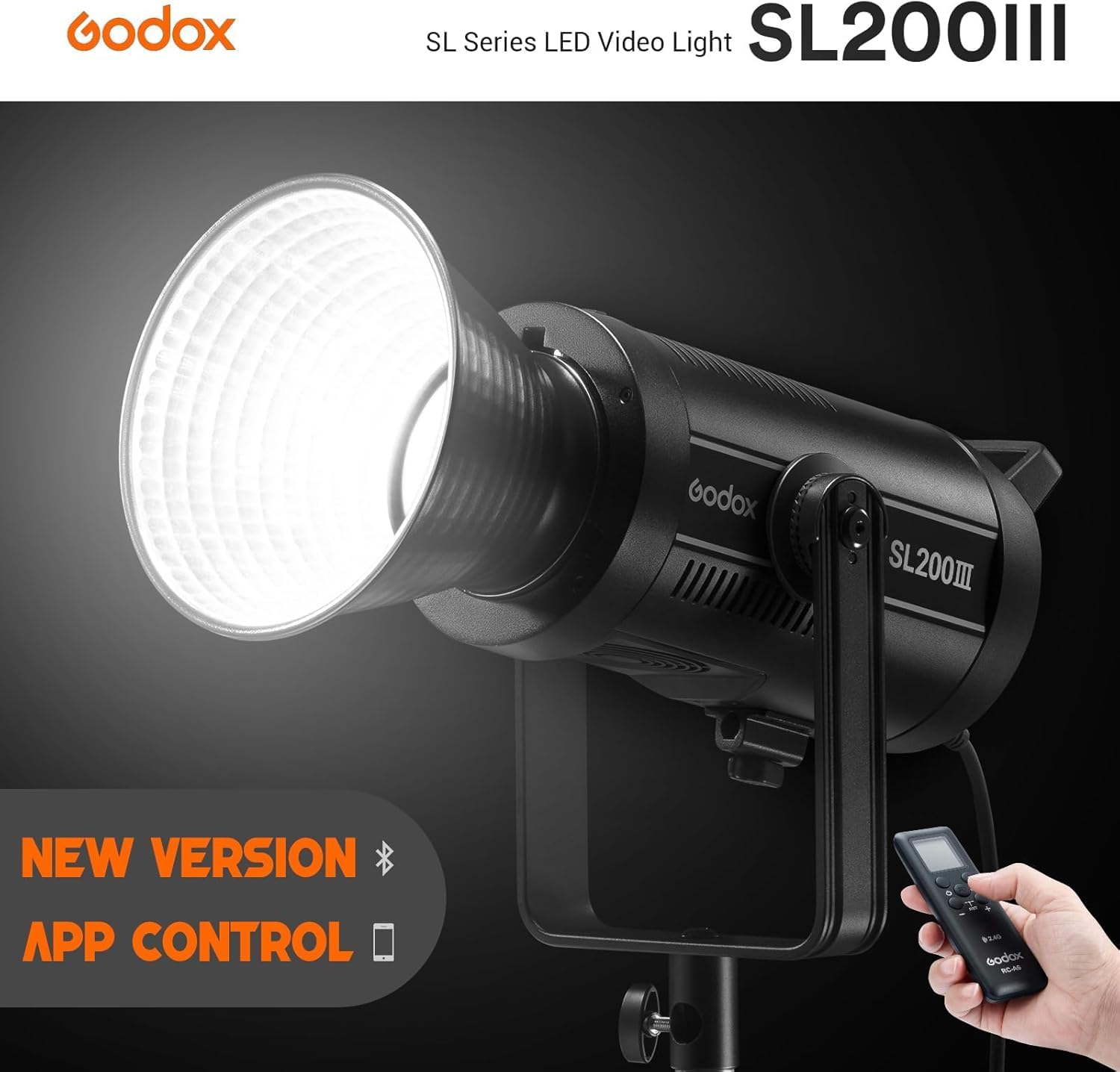 Godox SL200III Daylight LED Video Light, 200W 95600Lux @1M CRI 96+TLCI 97+ Bowens Mount LED Continuous Light, Professional Studio Light with 8 FX Effects&Silent Mode