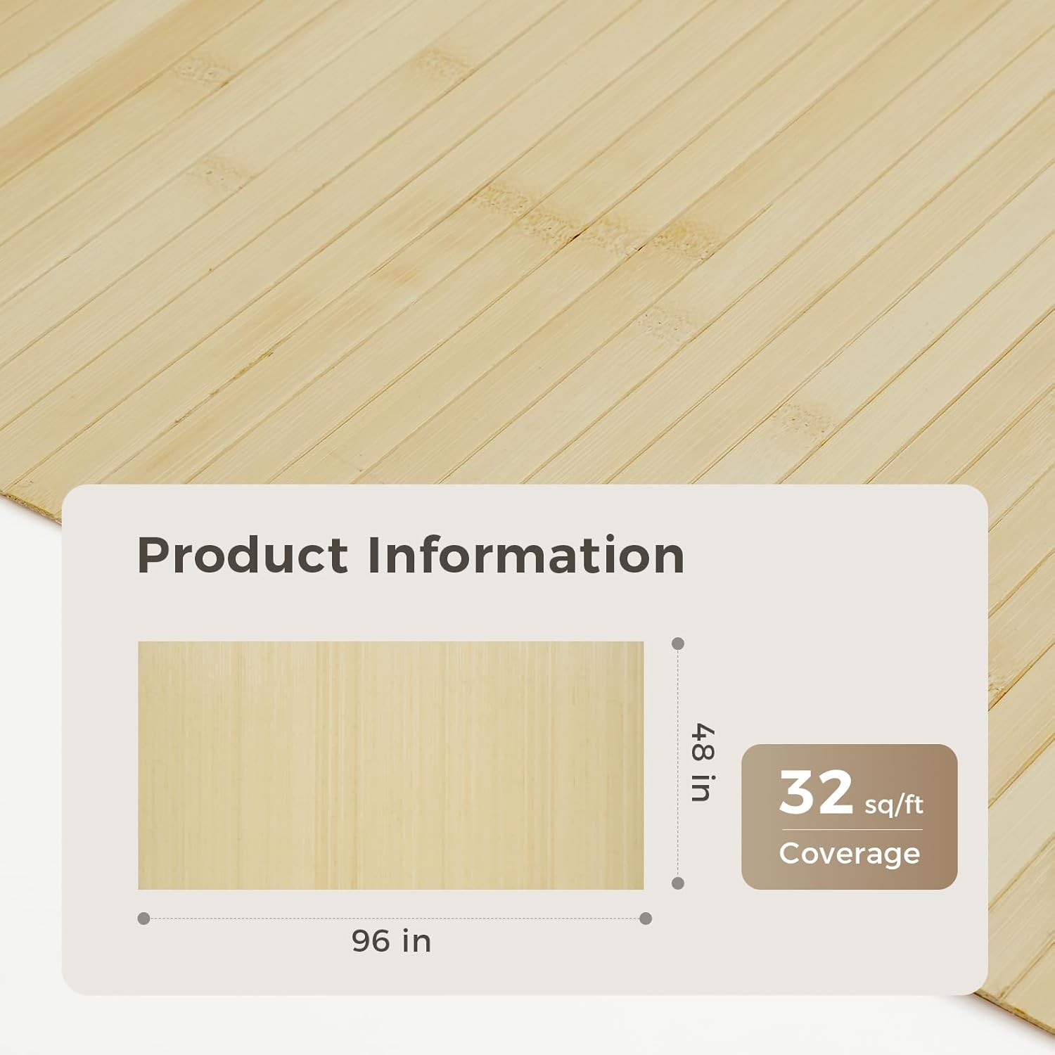 OUZUGIE 1 Pack 96x48 Inch Natural Bamboo Wall Panel – Raw Pole Wrap Paneling for Walls, Ceilings, Cabinets, Furniture – Ideal for Bedroom, Living Room & Office DIY Decor