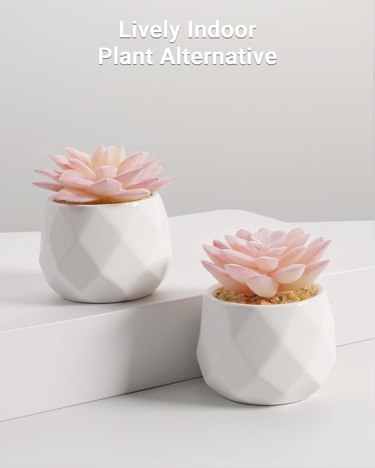 VIVERIE Mini Succulents Plants Artificial in Pots-Rose Pink, Christmas Small Fake Succulents Plants for Home Decor Indoor for Women, White Ceramic Faux Succulents, Set of 2, Gifts for Mom