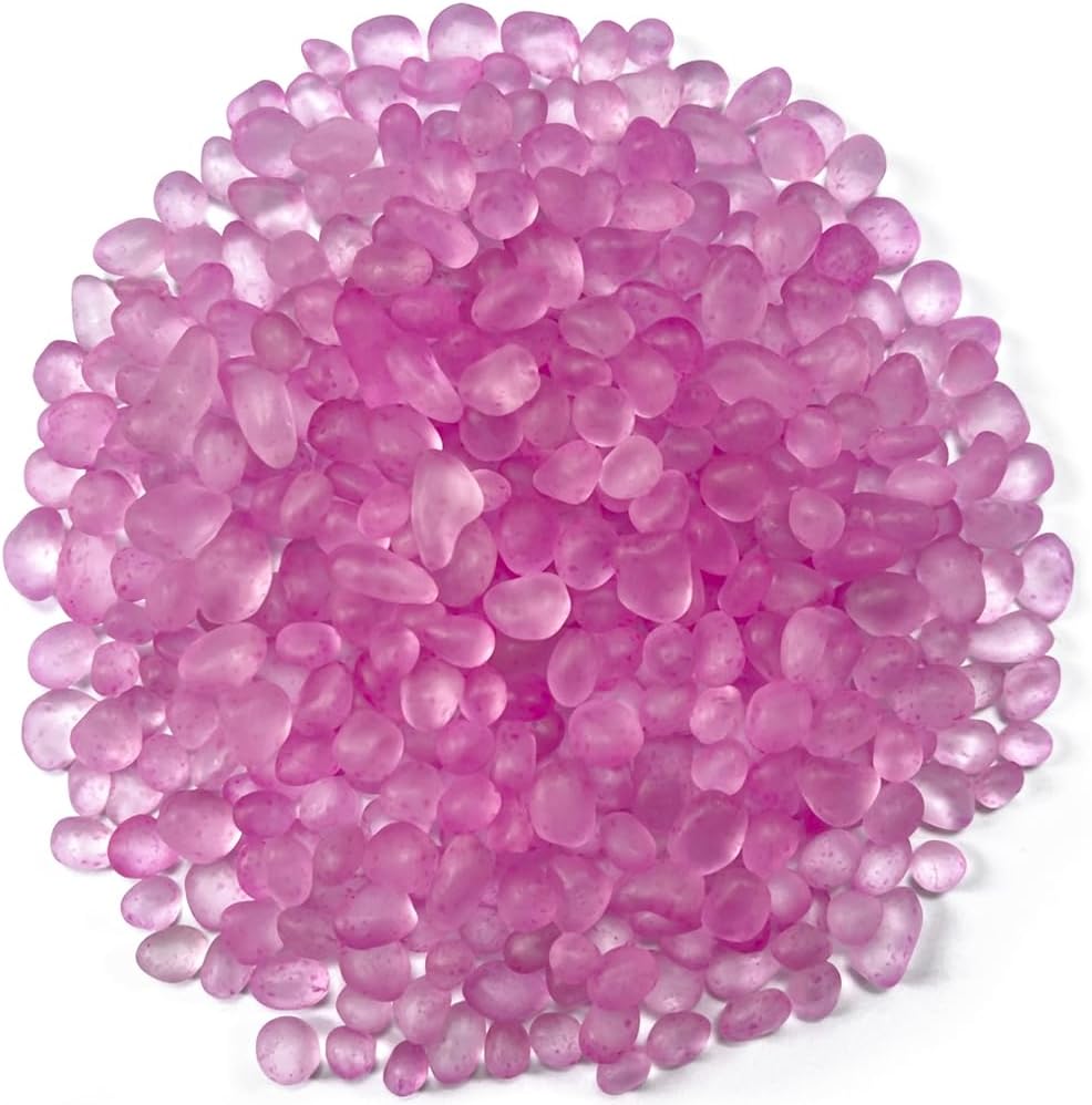 Glass Stones, 0.85LB/385g Rose Pink Glass Rocks for Vase, Aquarium Pebbles for Fish Tank, Sea Glass Rocks for Vase Filler Craft