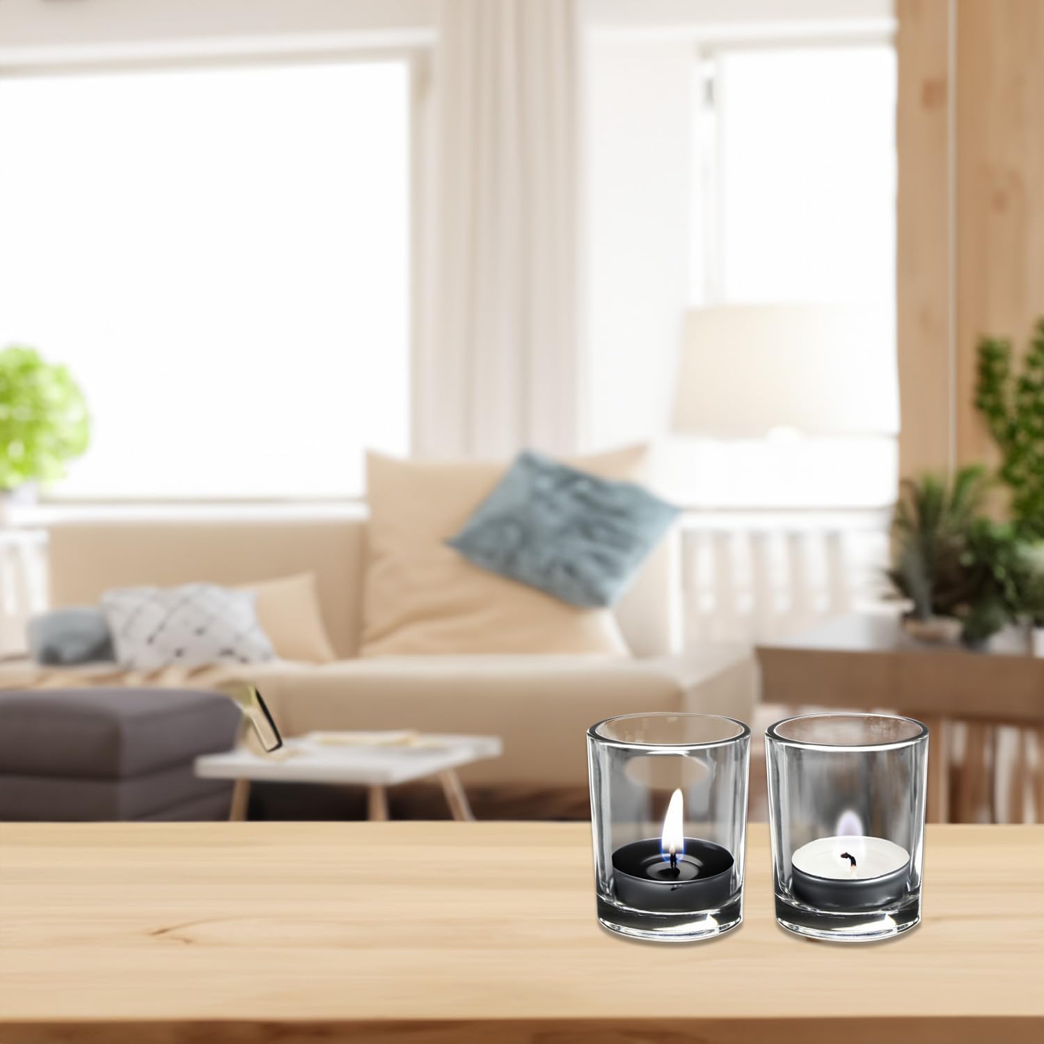 WGVI 24 Pcs Clear Glass Cylinder Tea Light Votive Candle Holder, Width 2", Height 2.4", Small Candleholders, Shot Glass, Tabletop Event Décor