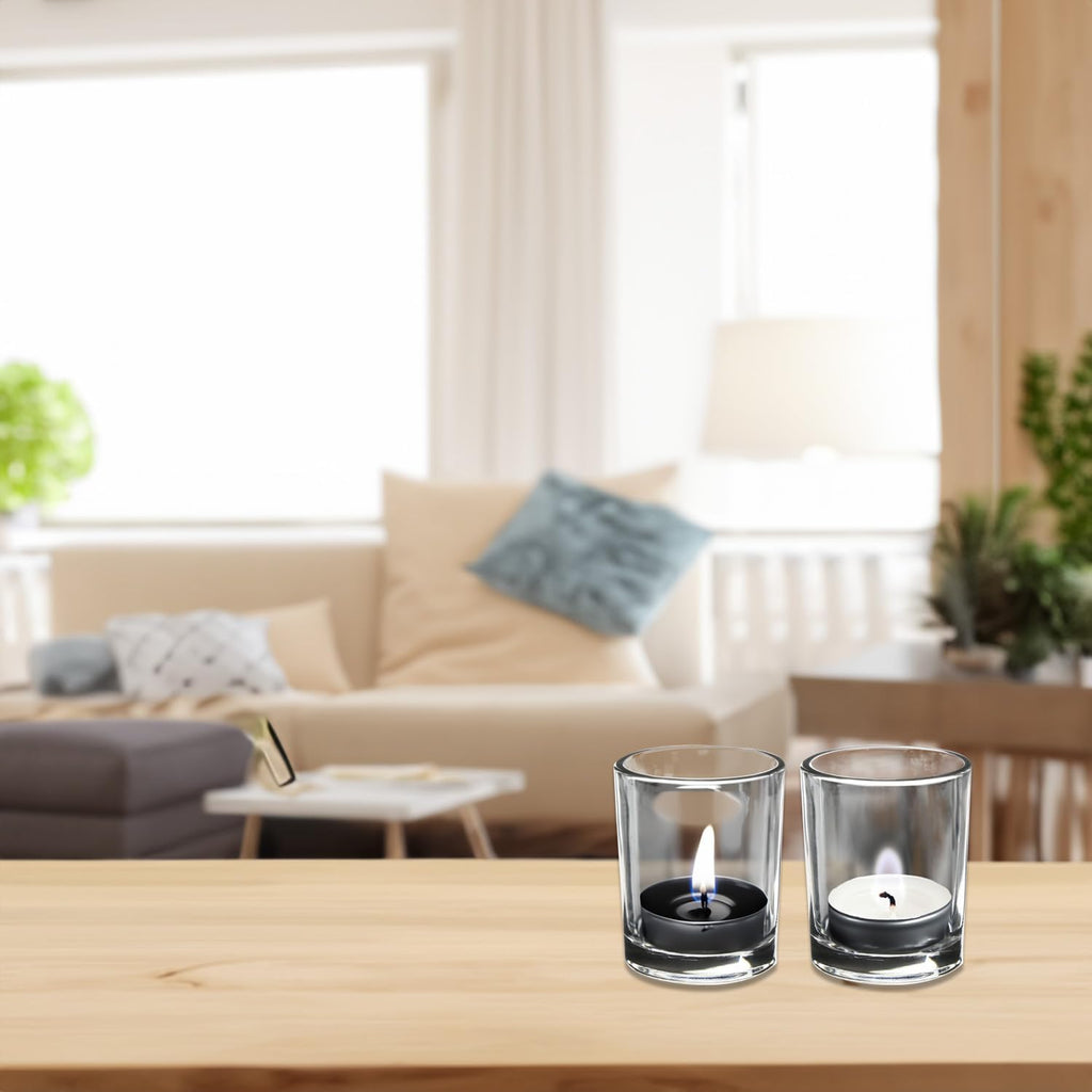 WGVI 6 Pcs Clear Glass Cylinder Tea Light Votive Candle Holder, Width 2", Height 2.4", Small Candleholders, Shot Glass, Tabletop Event Décor