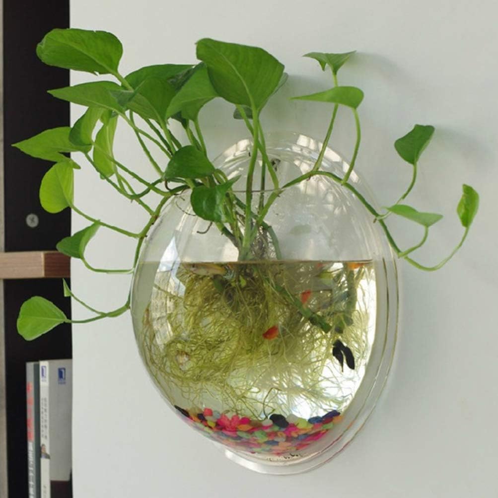 Wall Mounted Acrylic Fish Bowl, Hanging Flower Pot Vase Decoration, Clear Fish Tank Bubble Aquarium Plant Wall Decor, 7 inch