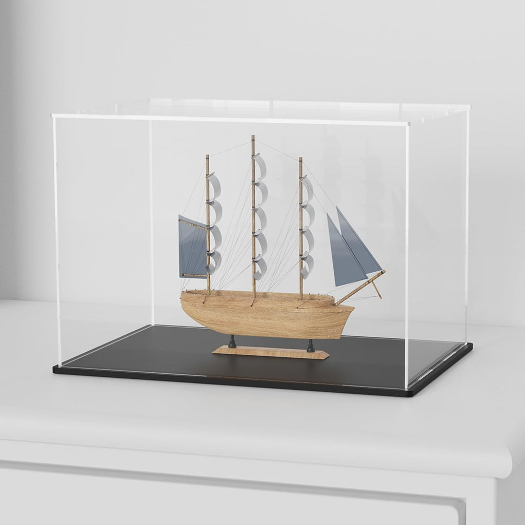 Acrylic Box with Matt Black Base, Simple Self-Assembly Clear Acrylic Display Case, 16x12x10 inch Showcase with Lid for Collections, Figures and Miniture House