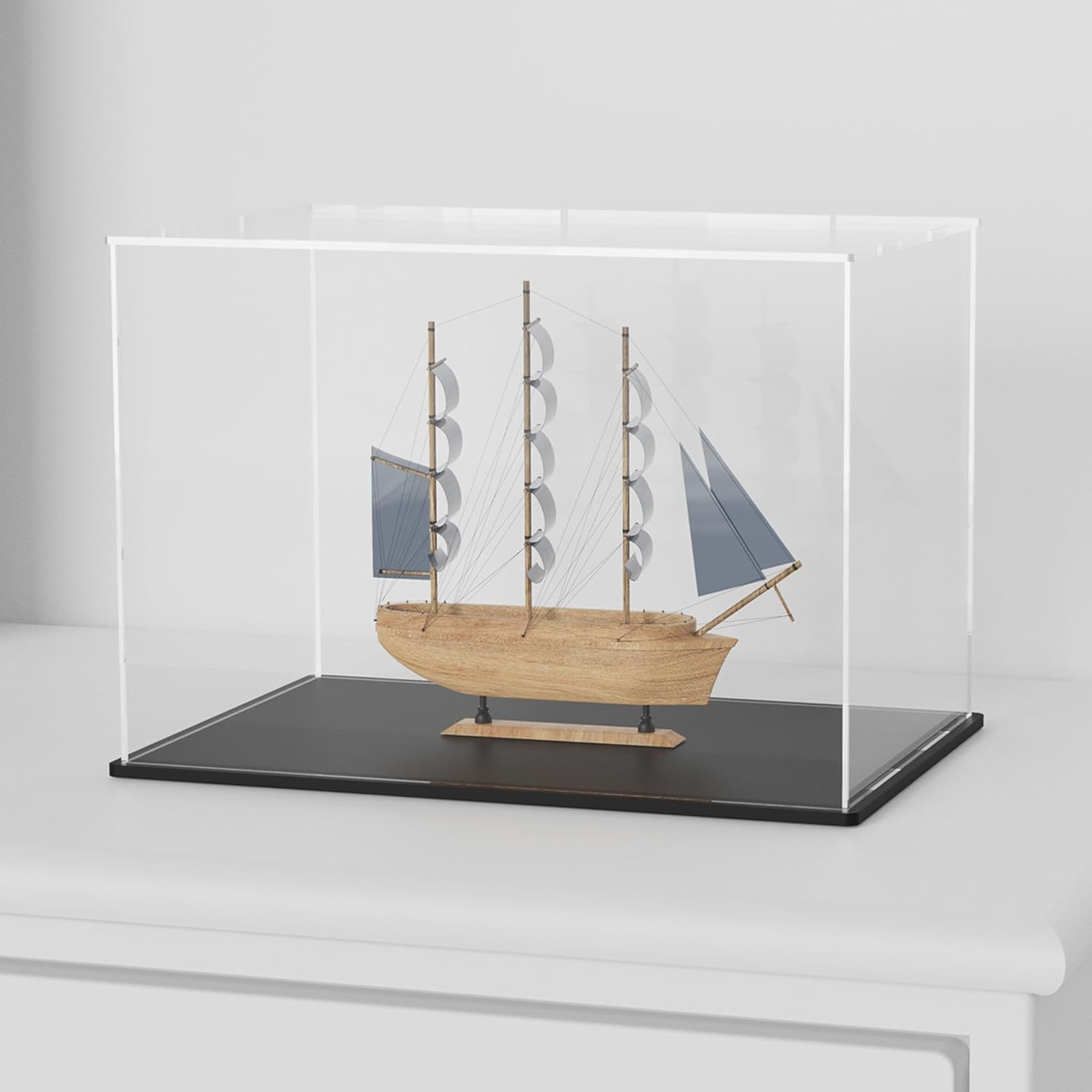 Acrylic Box with Matt Black Base, Simple Self-Assembly Clear Acrylic Display Case, 16x12x10 inch Showcase with Lid for Collections, Figures and Miniture House