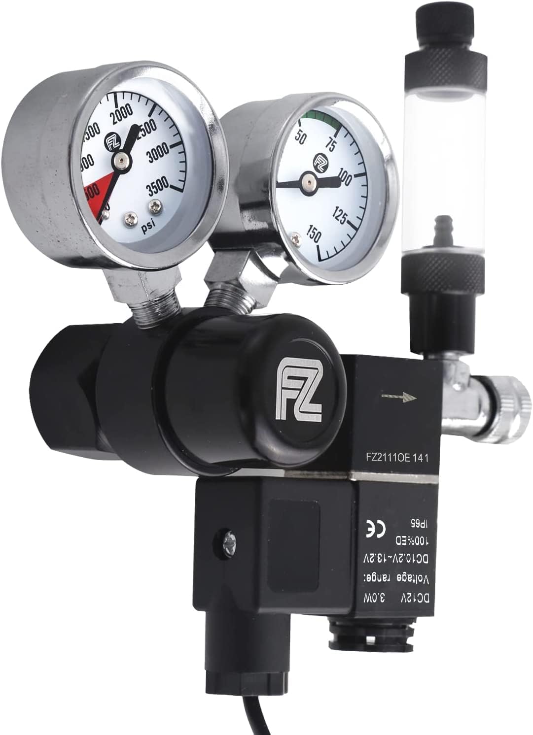 FZONE Aquarium Co2 Regulator DC Solenoid with Bubble Counter and Check Valve Plant Grow DIY CO2 System CGA320 Side Open Cylinder