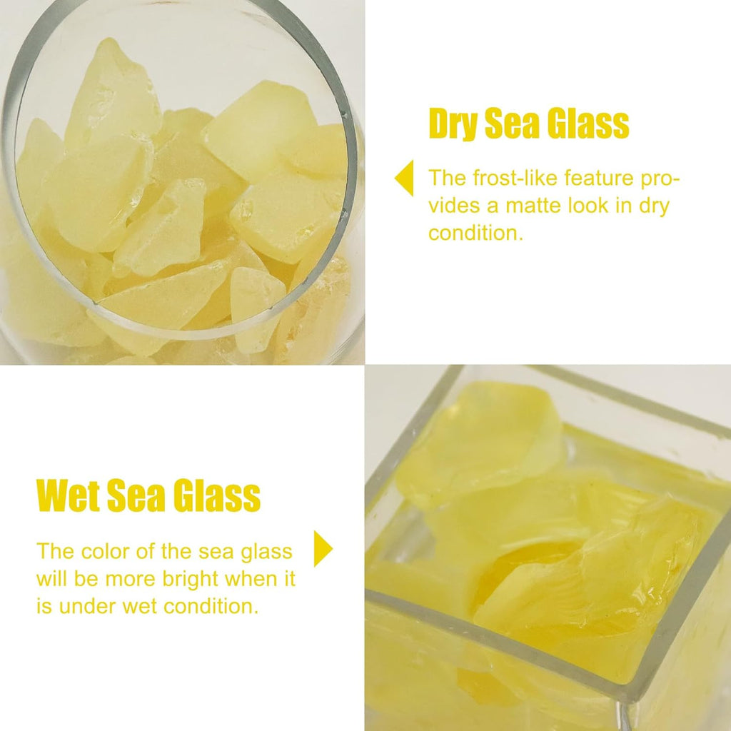 5LB Frosted Sea Glass Vase Fillers, Crushed Glass Pieces, Ideal for DIY Craft, Aquarium Gravels, Home Decor, Beach Wedding, 0.7-3 Inch Golden Yellow