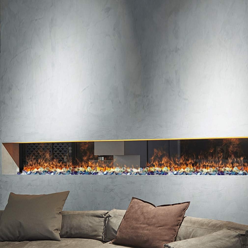 Stanbroil 10-Pound Blended Fire Glass - 1/2 inch Diamonds, Cobalt Blue, Crystal Ice, Caribbean Blue Luster for Indoor & Outdoor Gas Fire Pits & Fireplaces