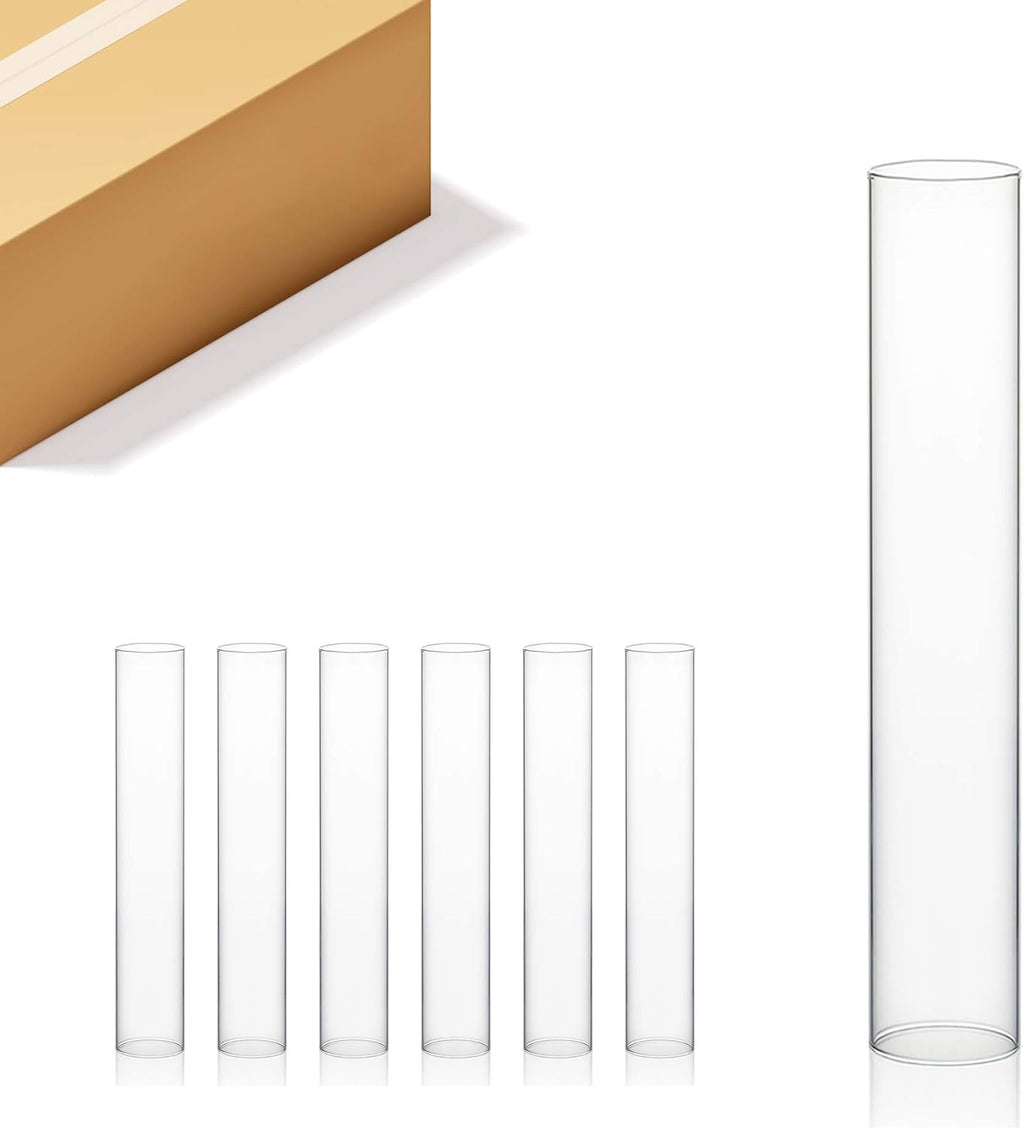 WGVI Hurricane Candle Holder Sleeve, Wide 3", Height 18", Clear Glass Cylinder Candleholder, Chimney Tube, Open Ended Candle Shade, 6 Pieces Bulk