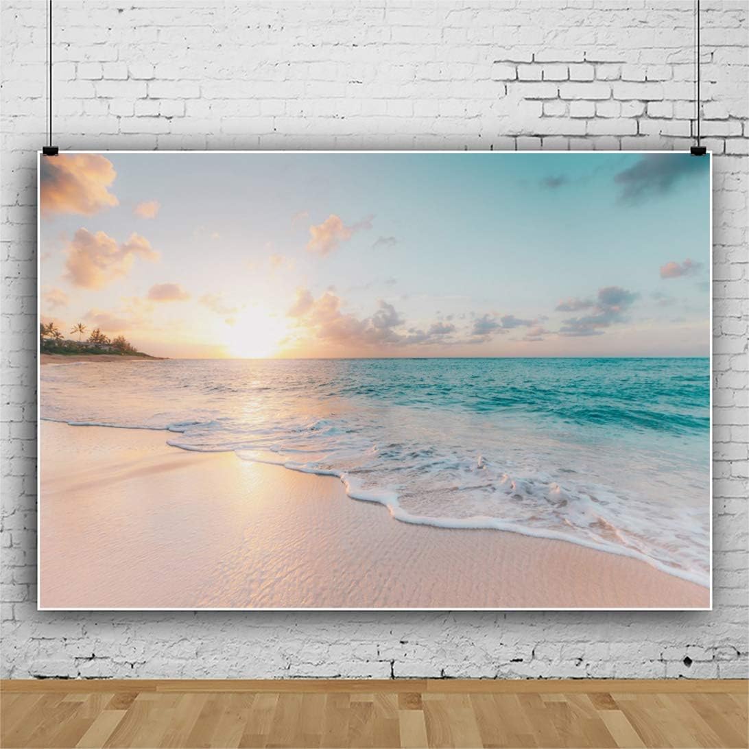 Leowefowa 7x5ft Sea Beach Backdrop Seaside Beach Sunrise Sea Wave Outdoor Scenery Wedding Photography Backdrops for Photo Shoots Party Adult Personal Portrait Photo Background Studio Props