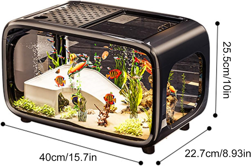 Desktop Aquarium - Clear Fish Tank, Small Aquatic Landscape, Acrylic Container | Betta Habitat for Snails, Shrimp, Aquatic Plants, Turtle, Mini Fish, Home Office, Desk Decoration, Small Pets, Water