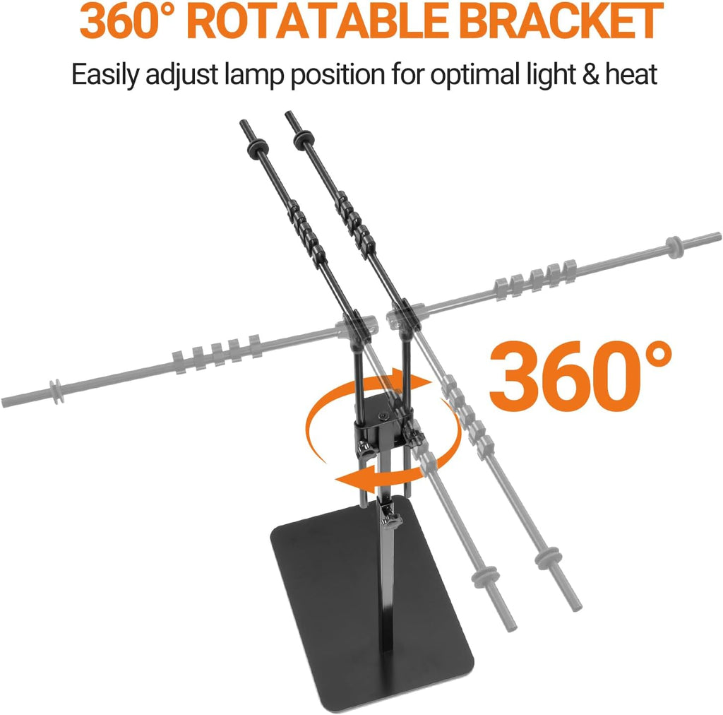 Oiibo Reptile Dual Lamp Stand, Floor Light Holder with Adjustable Heigh Bracket Metal Support for Reptile & Amphibian Terrarium Tank Vivarium Cage