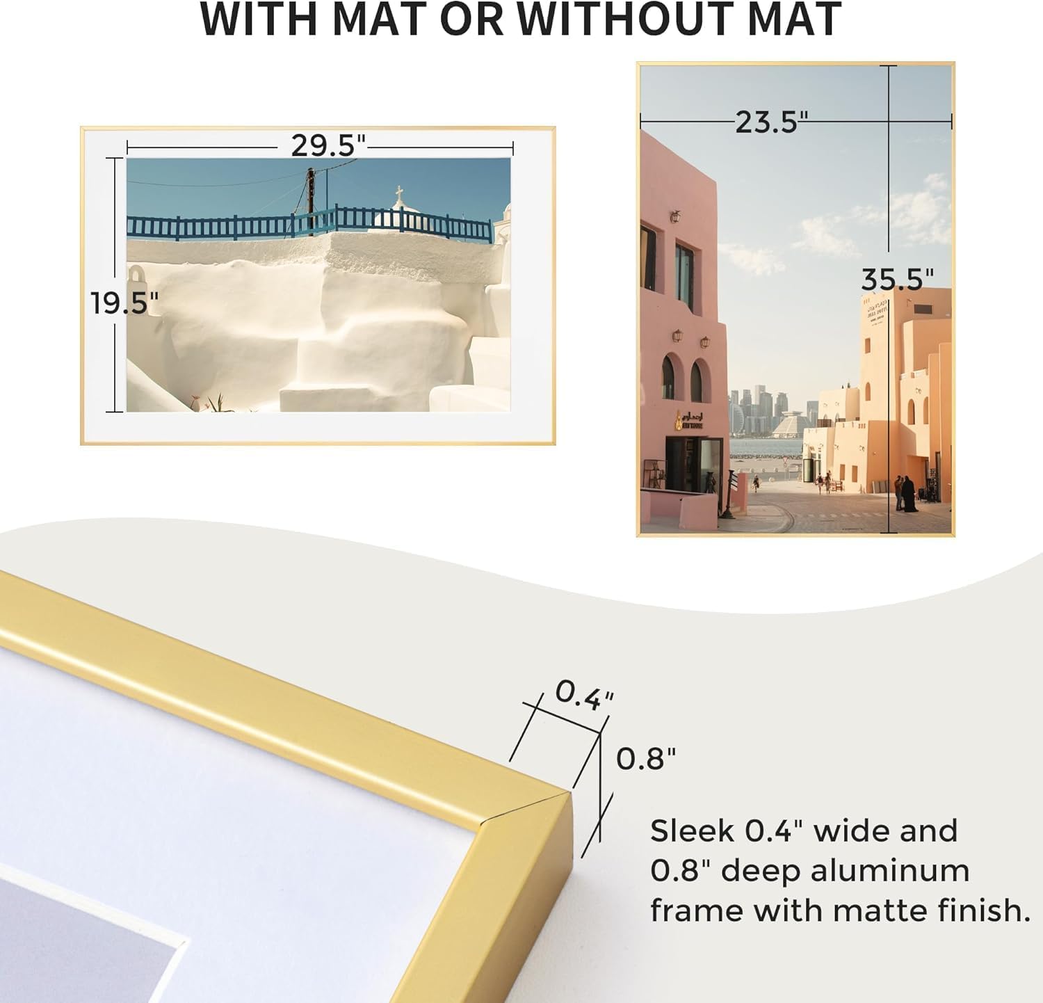 Fun Memories 24x36 Picture Frame, 24 x 36 Metal Poster Frame with Mat for 20x30-Tempered Glass Front- Vertical and Horizontal Display - Wall Hook Hanging Hardware Included -Gold