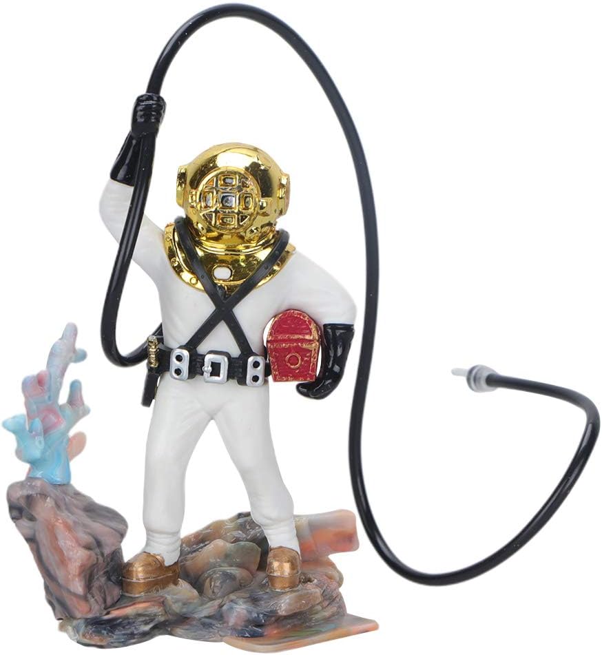 TEHAUX Diver Fish Tank Decoration with Bubble Effect for Fresh and Saltwater Aquariums Resin Scuba Diver Ornament Floating Aquarium D Cor with Suction Cup 7.5X9X3 Inches