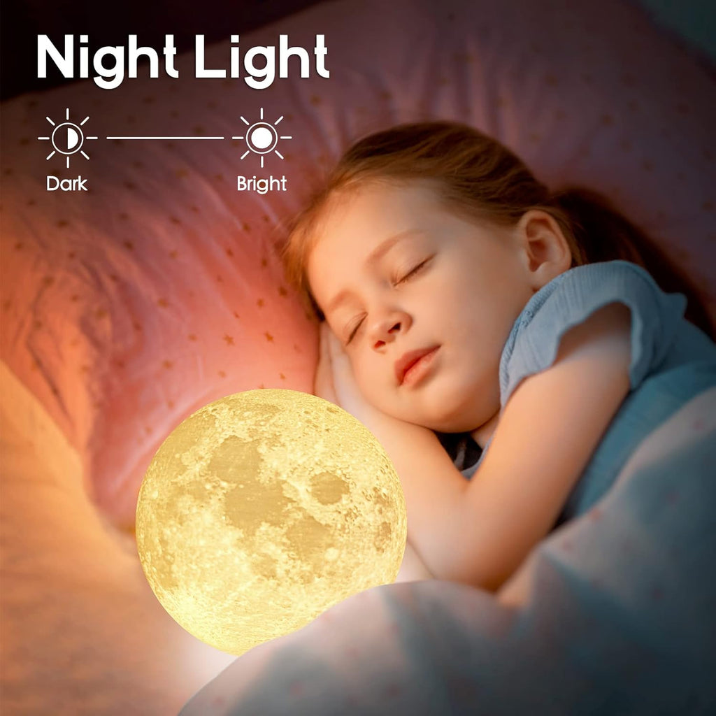 BRIGHTWORLD 5.9inch Moon Lamp 3D Printing Moon Light 16 Colors Night Light, Birthday Gift Mothers Day Gifts for Women Men Girls Boys Kids, Remote/Touch Control USB Rechargeable (Black Hand Stand)