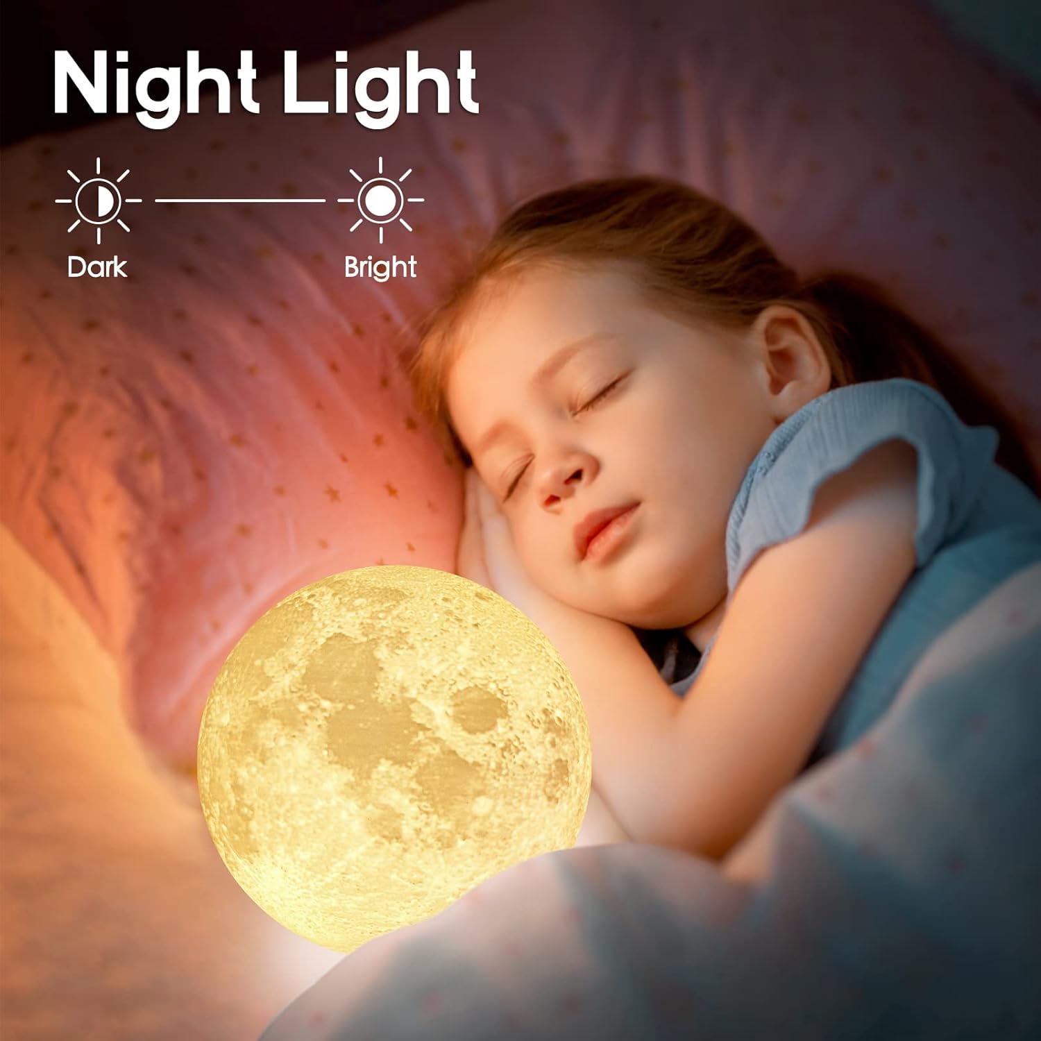 BRIGHTWORLD 5.9inch Moon Lamp 3D Printing Moon Light 16 Colors Night Light, Birthday Gift Mothers Day Gifts for Women Men Girls Boys Kids, Remote/Touch Control USB Rechargeable (Black Hand Stand)