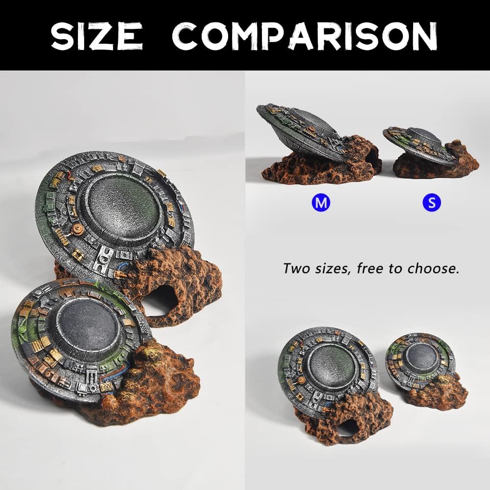 Aquarium Decorations-UFO Fish Tank Accessories for Betta Hide Flying Saucer Creative Medium Fish Tank Decor Reptile Box Landscaping Ornament