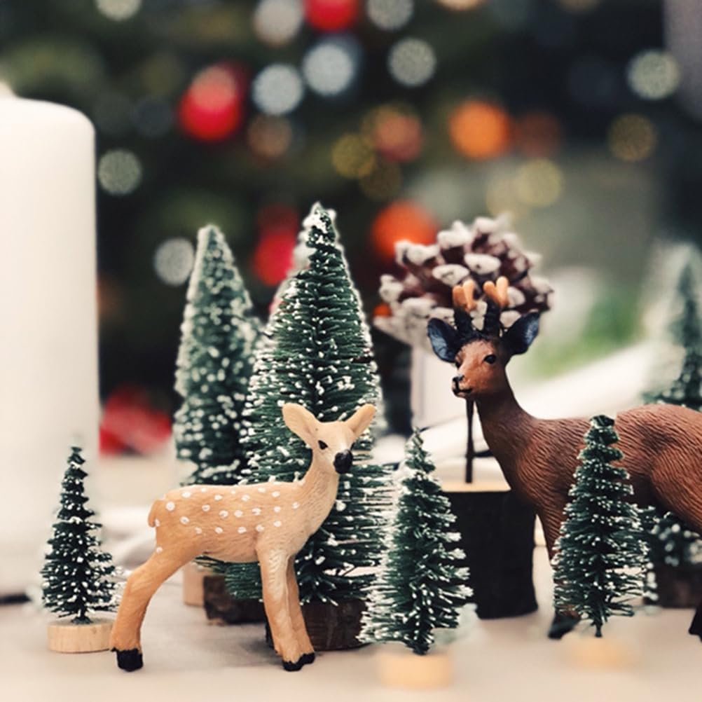 10Pcs Mini Christmas Trees, Bottle Brush Trees with Wood Base Sisal Snow Pine Trees for XmasTable Top Decor Winter Crafts Ornaments