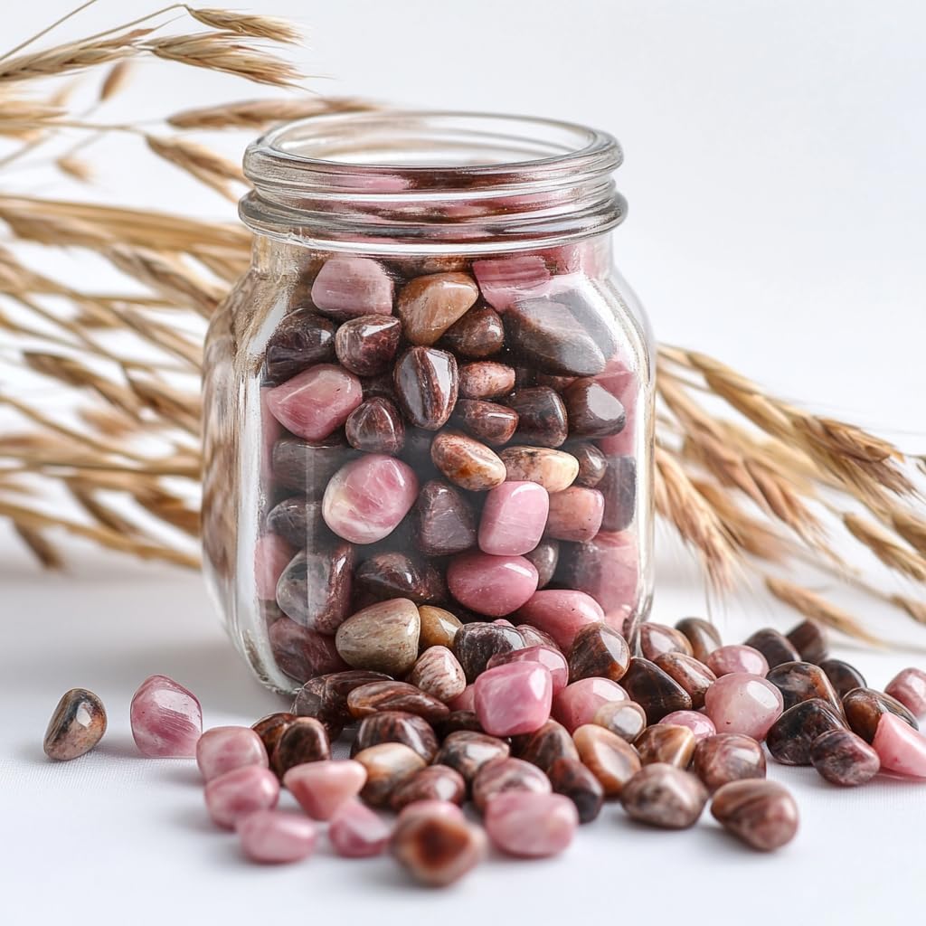 Polished Rhodonite Crystal Chips 200 Pcs - 0.3" 10 oz Tumbled Stone Chips Crushed Sea Glass Stones Healing Reiki Crystal Making Home Decoration