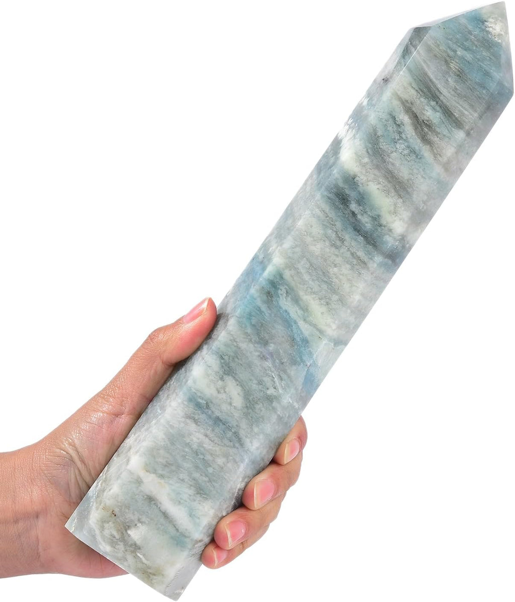 JIC Gem Natural Trolleite Obelisk Tower Wand Large Healing Crystal Point Wand 6 Faceted Reiki Chakra Meditation Therapy Home Decor Crystal Gift 3.5-4.0 Lbs