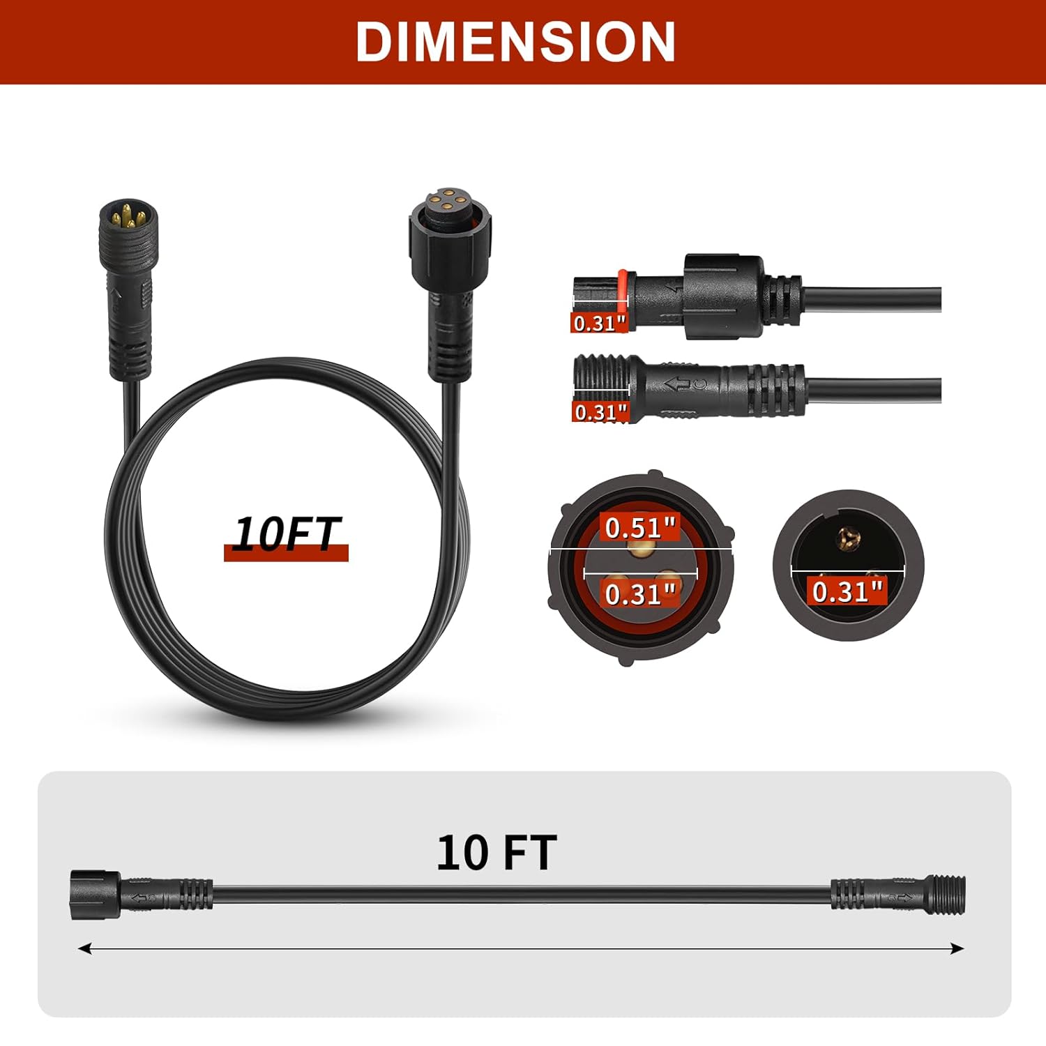 2 PCS 10FT 4 Pin Rock Light Extension Cable, RGB Wheel Well Lights Extension Cable for Trucks ATV Car, Extension Wire for 4 and 8 Pods RGB Rock Light