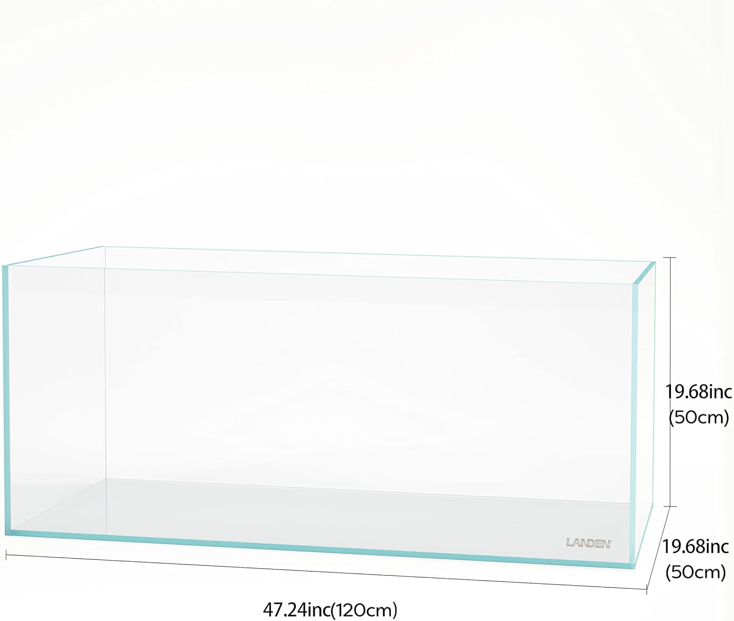 Landen 120P 72.2 Gallon Rimless Low Iron Aquarium Tank, W47.2 × D19.7 × H19.7 (120x50x50cm) 12mm Thickness with Black Nano Foam Leveling mat Included