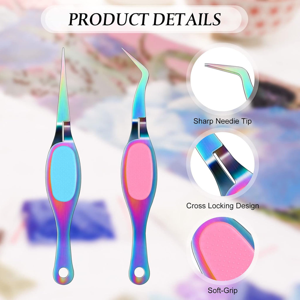 Chumia Reverse Tweezers Craft Crossing Lock Tweezers Reverse Grip Precision Curved Bent Straight Fine Tip for Craft Jewelry Beading Electronic Laboratory Work(Multi-color)