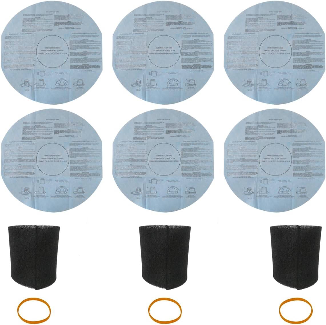 Upgraded Wet/Dry Vac Filter Replacement Kit - 6 Paper & 3 Foam Filters for Shop Vac Systems