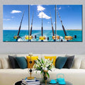 Canvas Wall Art Row of Five Fishing Rod and Reel Pictures Blue Seascape Paintings for Living Room Giclee Fishing Tackle Artwork HD Prints Modern Home Decor Framed Stretched Ready to Hang(60''Wx28''H)