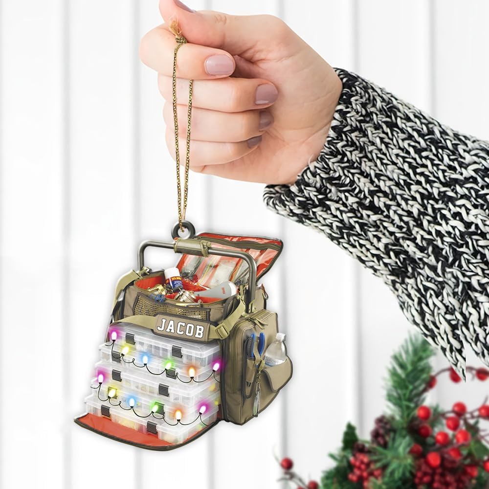 Fishing Tools Box Personalized Fishing Christmas Ornament Fish Ornaments for Christmas Tree Bass Fish Ornaments Fishingman Decor Flat 2D Hanging Tree Fisherman Dad Gift 135