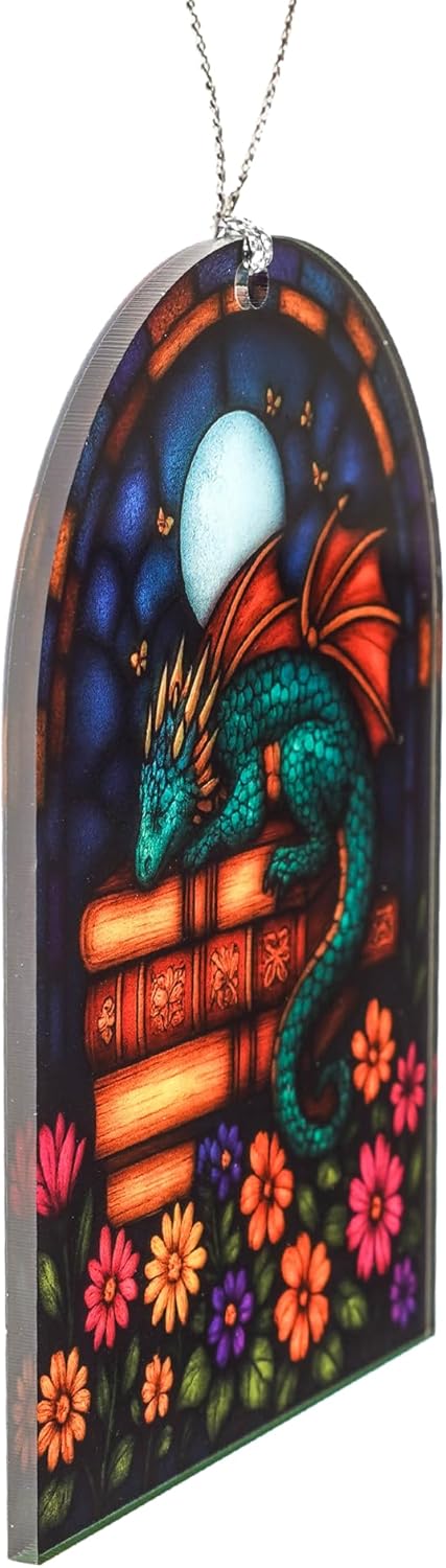 Fantasy Book Dragon Christmas Ornament 2025, Unique Acrylic Suncatcher Decoration for Book Lovers, Secret Santa White Elephant Gift for Women and Men, Magical Holiday Ornament Keepsake