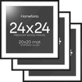 Homeforia 24x24 Black Wood Frame, High End Oak 24 x 24 Square Picture Frames with Mat 20 by 20 inches Photo, 24by24 Black Wooden Poster Frames Matted to 20x20 Print, Tempered Glass, Wall Kit, Set of 3